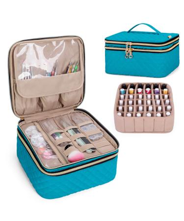 YARWO Nail Polish Organizer Case Holds 36 Bottles (15ml/0.5 fl.oz) Double-Layer Travel Bag for Nail Polish Manicure Set and Pedicure Kit Teal (Bag Only Patent Pending)