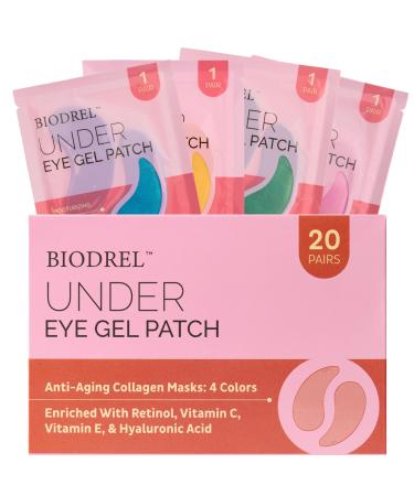 BIODREL- Under Eye Patches (20 Pairs) for Dark Circles Puffy Eyes Wrinkles Eye Bags Treatment - Collagen Mask for Men & Women with Retinol Vitamin C - Cooling Eye Gel Pads - Puffiness Care Masks