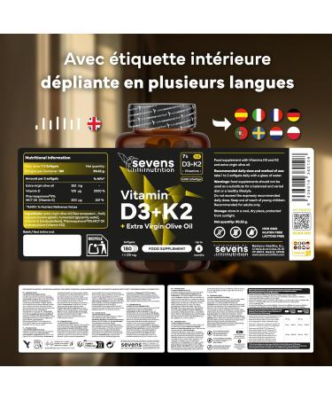 Vitamine D3 K2 MK7 - Vitamin D3 2000UI - Vitamine K2 MK7 100 g - Avec de l'Huile d Olive Vierge - 180 Softgels Sans Gluten - Hautement Dos Haute Biodisponibilit - Os Muscles Syst me Immunitaire - Buy Online on GoSupps.com