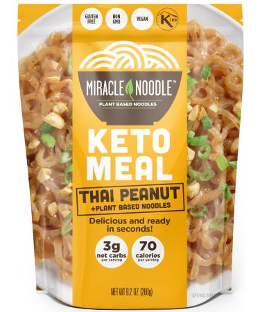 Miracle Noodle Thai Peanut Noodles - Plant Based Thai Peanut Noodles Shirataki, Konjac Noodles, Gluten Free, Non GMO Noodles, Vegan, Low Calorie Noodles, Low Carb Noodles, Grain Free - 9.2 Oz, 6-Pack Keto Thai Peanut