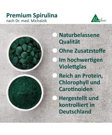  Biotikon Premium vegan spirulina made from natural seaweed blue-green + Dr. med natural powder Michalzik Spirulina platensis 2400mg + - Buy Online on GoSupps.com