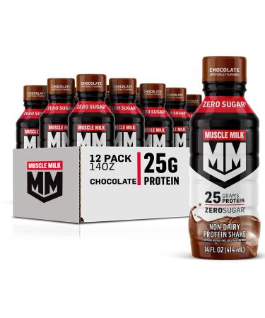 Muscle Milk Genuine Protein Shake, Chocolate, 14 Fl Oz Bottle, 12 Pack, 25g Protein, Zero Sugar, Calcium, Vitamins A, C & D, 6g Fiber, Energizing Snack, Workout Recovery, Packaging May Vary Chocolate 14 Fl Oz (Pack of 12)