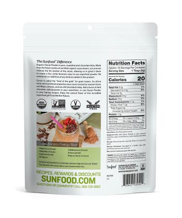 Organic Cacao Powder 8 oz - Sunfood Superfoods for Baking & Smoothies - Buy Online on GoSupps.com