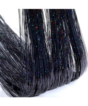 14 Pcs 18.5 Clip in Hair Tinsel Kit - Heat Resistant Glitter Extensions for Women, Girls, Kids - Black Fairy Sparkle Strands - Festival Hair Accessories - Buy Online on GoSupps.com