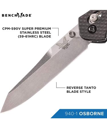 Benchmade 940 EDC Manual Open Folding Knife - Made in USA - Reverse Tanto Blade - Carbon Fiber Handle/Satin Finish - Buy Online on GoSupps.com
