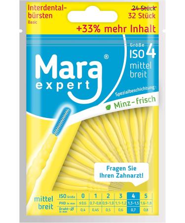 Interdental Brushes 0.7mm by Mara Expert - ISO 4 (Wide) | 6x32 Yellow Brushes with Mint Flavor | Ideal for Oral Care | Dentist Recommended - Buy Online on GoSupps.com