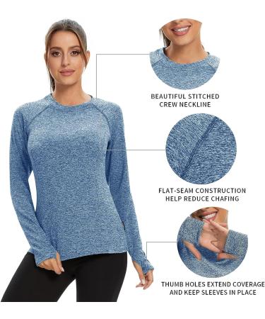 Soneven Women's Thermal Fleece Compression Running Shirt - Quick Dry Workout Top with Thumb Holes, Small Crew Neck in Haze Blue - Buy Online on GoSupps.com