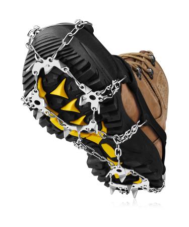 LECEVOCY Crampons, Ice Cleats for Shoes and Boots, 19 Spikes Stainless Steel Snow Cleats, Boots for Hiking On Ice & Snow Ground, Mountain Medium Black