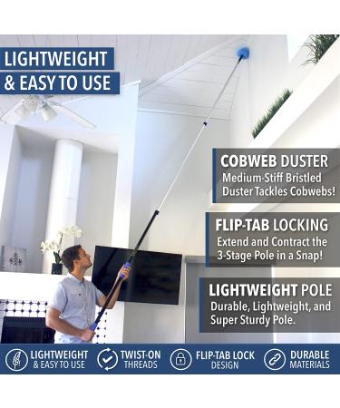 Eversprout 20 Ft Reach Cobweb Duster with 12ft Extension Pole | Medium-Stiff Bristles | Lightweight 3-Stage Aluminum | Indoor & Outdoor Use - Buy Online on GoSupps.com