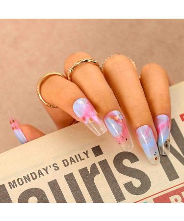 Sethexy Long Purple Ballerina Nails | Bling Coffin Gradient Acrylic Tips | 24 St Glossy Sparkle Fingernails for Women and Girls - Buy Online on GoSupps.com