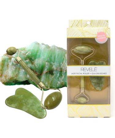 Revele Jade Facial Roller & Gua Sha Board | Reduce Puffiness | International Shipping Available - Buy Online on GoSupps.com