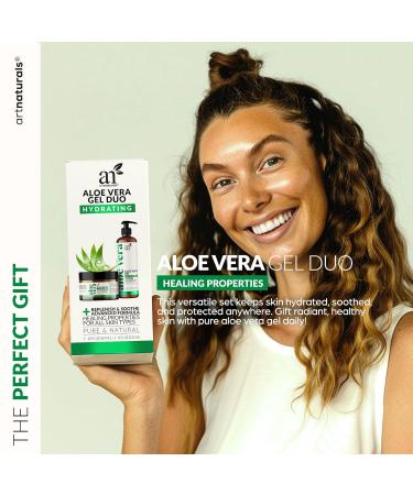 artnaturals Aloe Vera Gel Set - JUMBO 20oz - Sunburn Relief & Hydration for Face Body Scalp & Hair - Calming Moisturizer After Sun Exposure - Freshly Harvested within 12 Hours - Buy Online on GoSupps.com