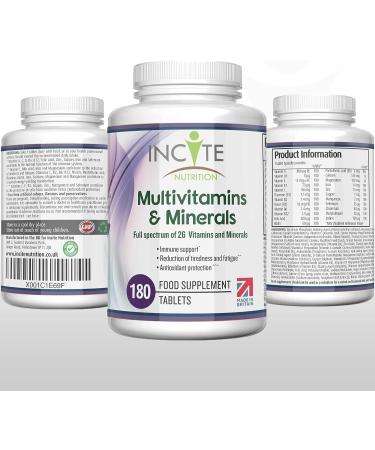 Multivitamin and Minerals | 180 Vegan Tablets | 26 Essential Nutrients | 6 Months Supply | Made in UK - Incite Nutrition - Buy Online on GoSupps.com