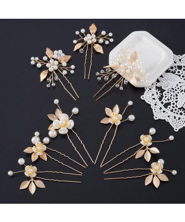 ANCIRS 9 Pack Gold Pearl Bridal Wedding Hair Pins - Leaf Style Rhinestone Flower Accessories for Women & Girls Wedding Hairstyles - Buy Online on GoSupps.com