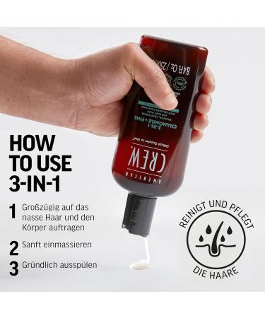 Shop American Crew 3-in-1 Chamomile & Pine Shampoo Conditioner & Body Wash 1000ml | Men's Daily Care for Hair & Body | Relaxing Cleansing Solution - Buy Online on GoSupps.com