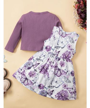 Puseky Toddler Baby Girls Floral Dress and Cardigan Set - 18-24 Months (Purple) - Buy Online on GoSupps.com