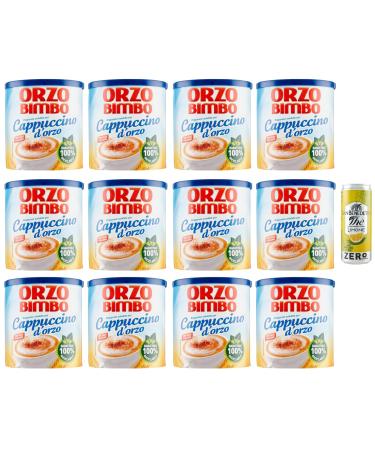 Orzo Bimbo Cappuccino D'orzo Solubile Lot de 12 cappuccino solubles l'orge - Alternative sans caf ine de 150 g + 1 bo te de th glac San Benedetto au citron sans sucre - 330 ml