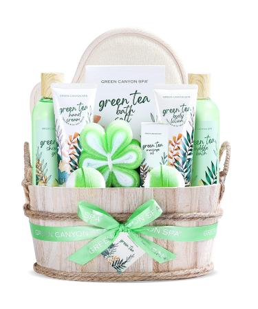 Spa Gift Basket For Women and Men - Green Tea Home Spa Set 11 Pcs Women Bath Sets Includes Body Lotion, Hand Cream, Exfoliating Loofah, Birthday Gift Box Holiday Christmas Gifts Idea for Ladies