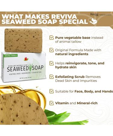 Reviva Seaweed Soap 2 Pack - Organic Seaweed Face & Body Scrub Bar - Natural 4.5 oz. Vegetable Base Soap - Made in the USA - Buy Online on GoSupps.com
