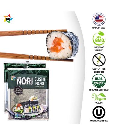 KIMNORI Organic Sushi Nori Seaweed Sheets 10 Full Size Rolls - Gluten Free, Vegan, Non GMO, Kosher - 25g (0.88oz) - Pack of 10 - Buy Online on GoSupps.com
