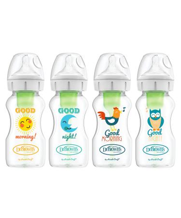 Dr. Brown s Natural Flow Anti-Colic Options+ Wide Baby Bottles 9 oz/270ml with Level 1 Slow Flow Nipple 4 Pack Good Morning/Good Night Gift Set - Buy Online on GoSupps.com