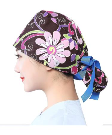 Fassave 2Pcs Working Cap for Women - Adjustable Ponytail Hats with Buttons, Ribbon Tie, Sweatband - Color 02 - Buy Online on GoSupps.com