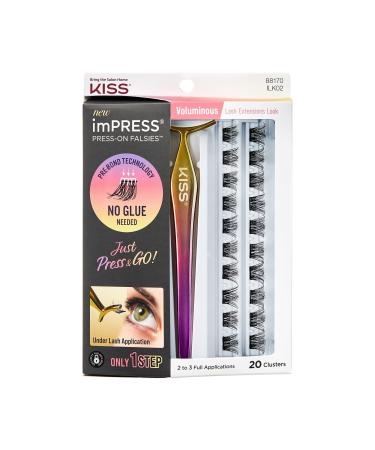 KISS imPRESS Press-On Falsies Eyelash Clusters Kit  Voluminous  Black  Fuss Free  Invisible Band  Natural  24 Hours  No Damage  No Sticky Residue  Gorgeous  Flawless  Quick & Easy | 20 Clusters