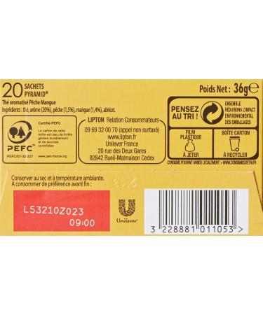 Lipton Black Tea Peach and Mango Taste Vitality Rainforest Alliance Certified 20 Bags - Buy Online on GoSupps.com