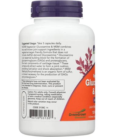 Now Foods Vegetarian Glucosamine & MSM - 120 Veg Capsules for Joint Health - Buy Online on GoSupps.com
