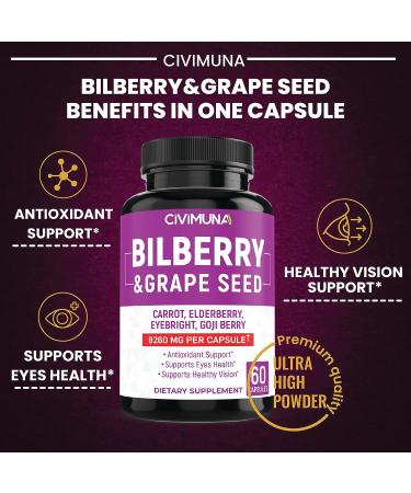 CIVIMUNA Bilberry Capsules 9260mg - 2 Packs - Bilberry, Grape Seed, Carrot, Elderberry - 4 Months Supply - Buy Online on GoSupps.com