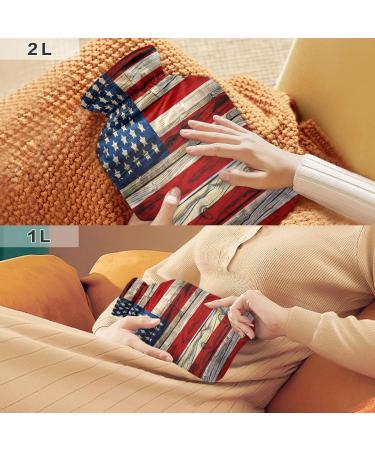 American Flag Wood Heat Bottle with Cover - Pain Relief Water Bag for Headaches (1L) | International Shipping - Buy Online on GoSupps.com