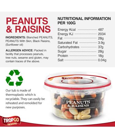 Tropgo Peanuts and Raisins 200g Tub - Peanuts and Dried Fruit in Resealable and Recyclable Tub - Wholesome Trail Mix with Fibre Protein and Essential Minerals - Healthy Nuts for All Ages - Buy Online on GoSupps.com