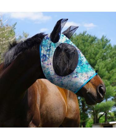 Harrison Howard Super Comfort Stretchy Fly Mask Large Eye Space UV Protection & Breathable Design in Green Water Tone (L) - Buy Online on GoSupps.com