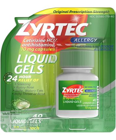 Zyrtec 24 HR Indoor/Outdoor Allergy Relief Liquid Gels - 40 ct - Cetirizine HCI Antihistamine - Buy Online on GoSupps.com