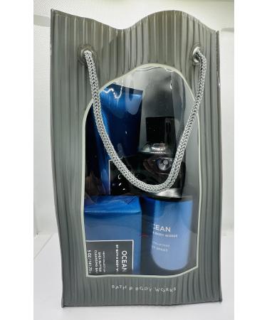 Bath & Body Works Men's Ocean 5 Piece Gift Set: Body Cream 3-in-1 Hair Face & Body Wash Deoderant Spray Bar Soap with Gift Bag