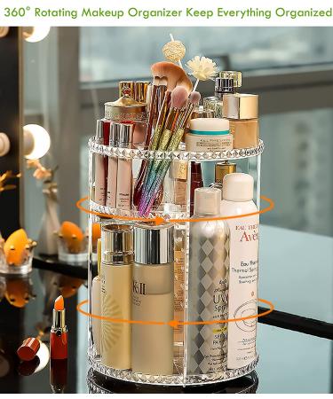 360 Rotating Adjustable Acrylic Makeup Organizer with Large Capacity - Clear Cosmetics Storage for Bathroom Counter - Makeup Holder and Dresser Organizer - Buy Online on GoSupps.com