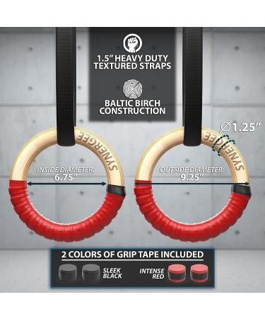 Synergee Wood Olympic Gymnastics Rings 1.25" and 1" Grip with Adjustable Straps & Grip Tape for Pull Ups  Dips and Muscle Ups d) 1.25" with Grip Tape - Buy Online on GoSupps.com