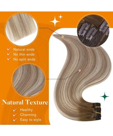 Easyouth Balayage Clip-In Real Hair Extensions - 120g 55cm Blond & Dark Brown Mix - 7PCS Remy Quality - Buy Online on GoSupps.com