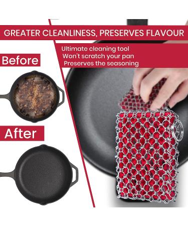 Zylark 316 Cast Iron Scrubber Chainmail + Bamboo Towel - Red CIS with Silicone Insert - Skillet Cleaner for Cast Iron Cookware - Buy Online on GoSupps.com