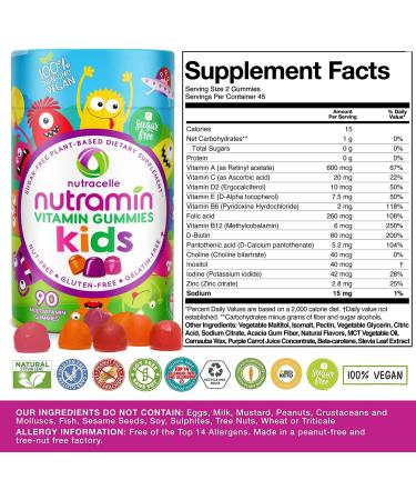 NUTRAMIN Sugar-Free Allergen-Free & Vegan Gummy Multivitamins for Kids - 90 Count Bottle | Nutracelle - Buy Online on GoSupps.com