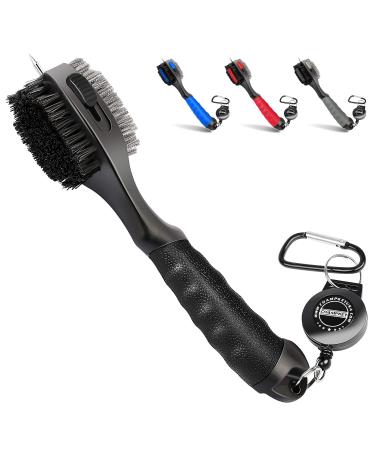 CHAMPKEY PRO Retractable Golf Club Brush | Oversized Brush Head with Soft Rubber Hand Grip & Retractable Groove Cleaner Golf Brush Black