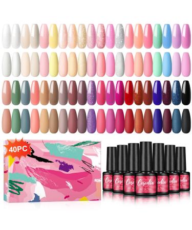 COSCELIA 40 Colors Gel Nail Polish Set Glitter Pink Nude Red White Gel Polish Set All Seasons 7ML Soak Off Gel Manicure Starter Kit DIY Gifts for Women Multi