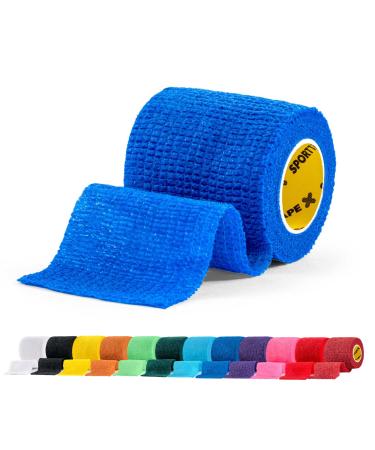SPORTTAPE Self-Adhesive Football Sock Tape | 5cm x 4.5m - Blue | Cohesive Bandage Sock Wrap Shin Pad Tape | Goalkeeper Wrist Tape & Football Ankle Tape | Pet & Vet Wrap for Dogs Horses - Single Roll Blue 5x450 cm (Pack of 1) - Buy Online on GoSupps.com