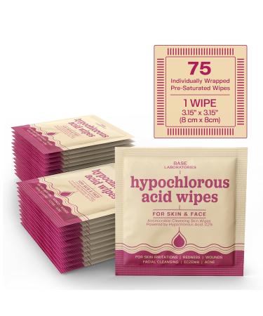 BASE LABORATORIES Hypochlorous Acid Wipes - Saline Solution Skin & Face Cleansing Wipes | Soothes Irritations Acne & Eczema | 75 Wipes Pack - Buy Online on GoSupps.com