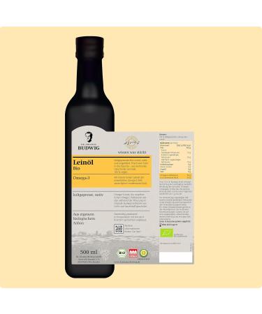 Dr. Budwig Organic Linseed Oil - Cold-Pressed 500ml | High-Dose Omega 3 from Flaxseed | Vegan & Unfiltered | Sustainable Cultivation - Buy Online on GoSupps.com