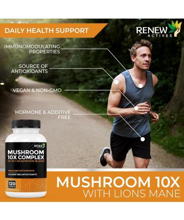RENEW ACTIVES Mushroom Complex 2 Capsules per Serving 10 Mushroom Blend with Antioxidants for Immune Health & Wellness Supports Overall Vitality & Long-Term Wellness Made in Canada - 120 Capsules - Buy Online on GoSupps.com