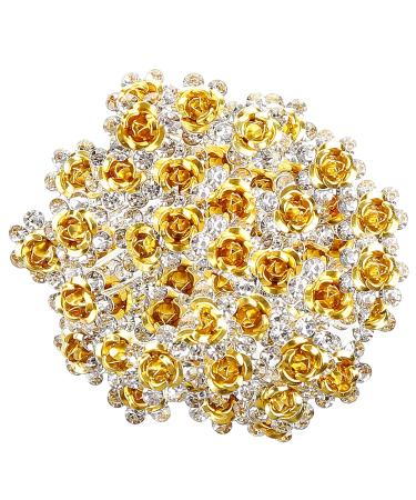 BETITETO 40 Pcs U-Shaped Flower Rhinestone Hair Pins Crystal Hair Accessories for Bridal Wedding Party Girls' Sweet Sixteen (Yellow)