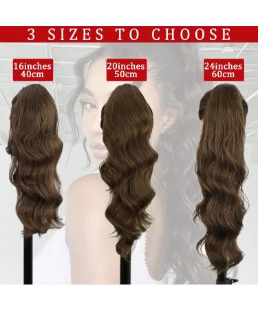 Ponytail Extensions Brown - Long Curly Synthetic Hair with Bracket - 40cm Braid Ponyture - Realistic 8/10 #082d-16 - Buy Online on GoSupps.com