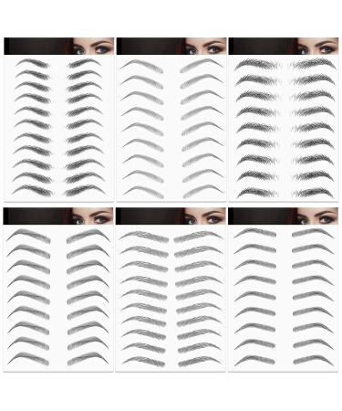 6 Sheets 4D Hair-Like Waterproof Eyebrow Stickers Eyebrow Transfers Stickers Grooming Shaping Eyebrow Sticker in Arch Style for Women and Girls, 66 Pairs Black (Vivid Styles)