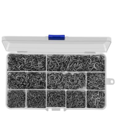 HETH 2000pcs Fishing Worm Hooks High Carbon Steel Wide Gap Offset Fishing Hook Set for Saltwater and Freshwater with 10 Sizes